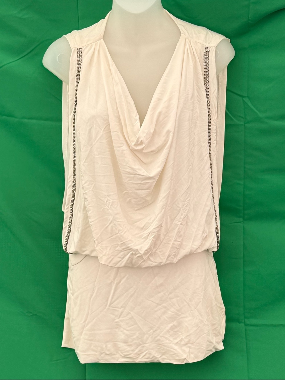 Umgee USA Cowl Neck Embellished Dress Cream Size M Sleeveless Boho Dressy